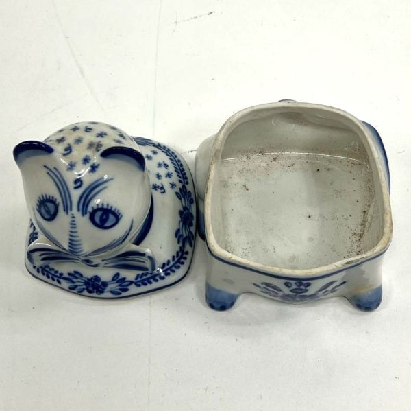 Viana Do Castelo Hand Painted 2pc White & Blue Cat Trinket Dish Portugal - Image 2