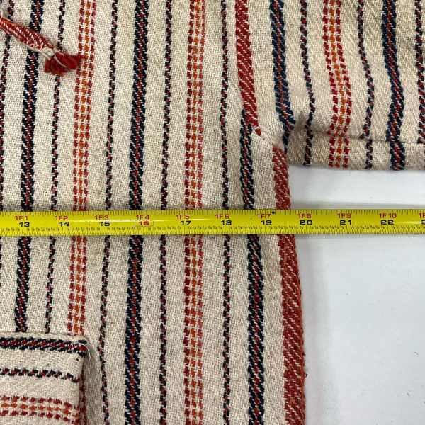 Vintage Men's Cream & Red Striped Woven Pullover Cotton Hoodie - Size Medium - Image 6