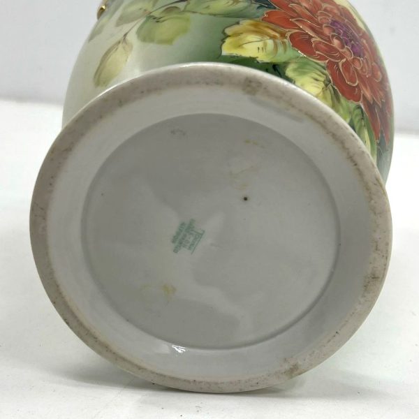 Collectible Tonina Hand Painted Nippon Floral Vase 2 Handles Gold Accent *CRACK* - Image 10