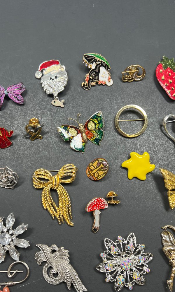 Assorted Cats Butterflies Rhinestone Squirrel Brooches & Pins Lot - Image 4