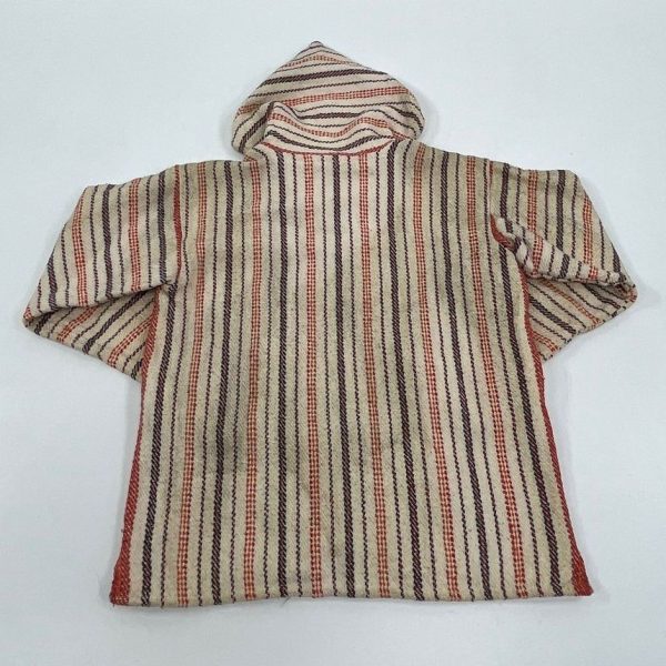 Vintage Men's Cream & Red Striped Woven Pullover Cotton Hoodie - Size Medium - Image 9