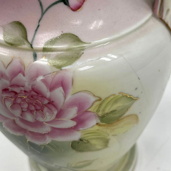 Collectible Tonina Hand Painted Nippon Floral Vase 2 Handles Gold Accent *CRACK* - Image 8