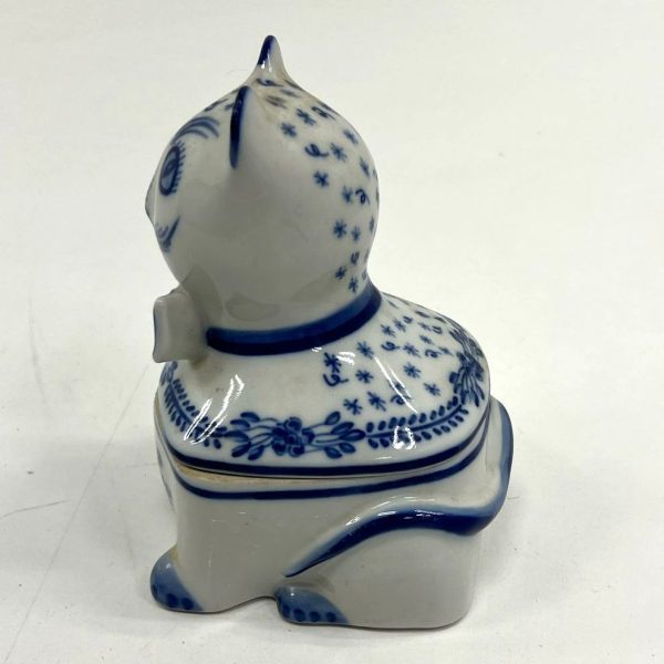 Viana Do Castelo Hand Painted 2pc White & Blue Cat Trinket Dish Portugal - Image 5