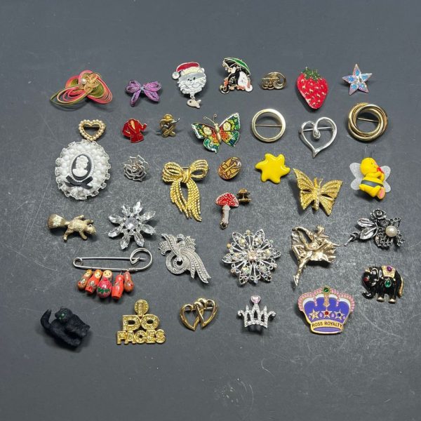 Assorted Cats Butterflies Rhinestone Squirrel Brooches & Pins Lot