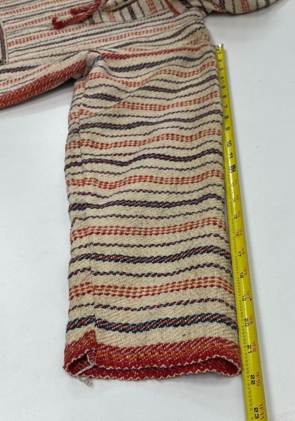 Vintage Men's Cream & Red Striped Woven Pullover Cotton Hoodie - Size Medium - Image 8