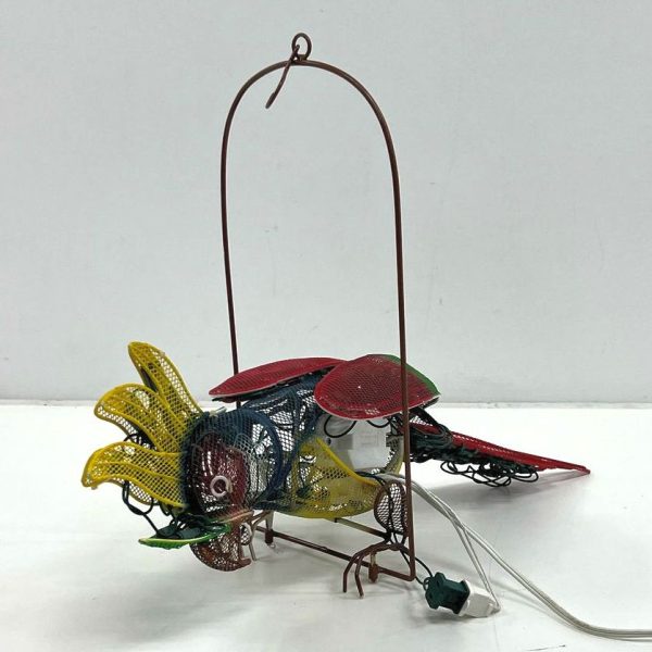 Collections Etc Metal Wire Mechanical Animatronic Light Up Parrot on Perch WORKS