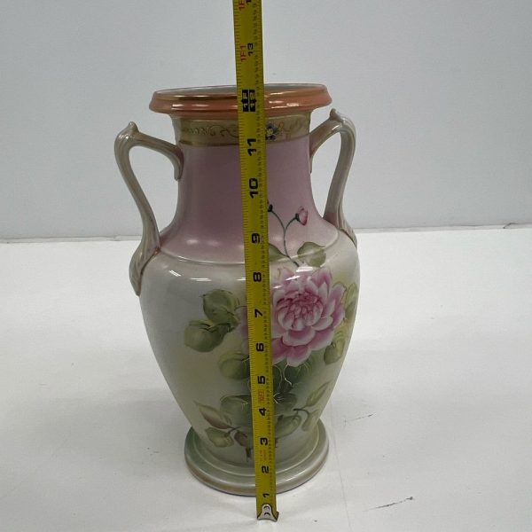 Collectible Tonina Hand Painted Nippon Floral Vase 2 Handles Gold Accent *CRACK* - Image 6