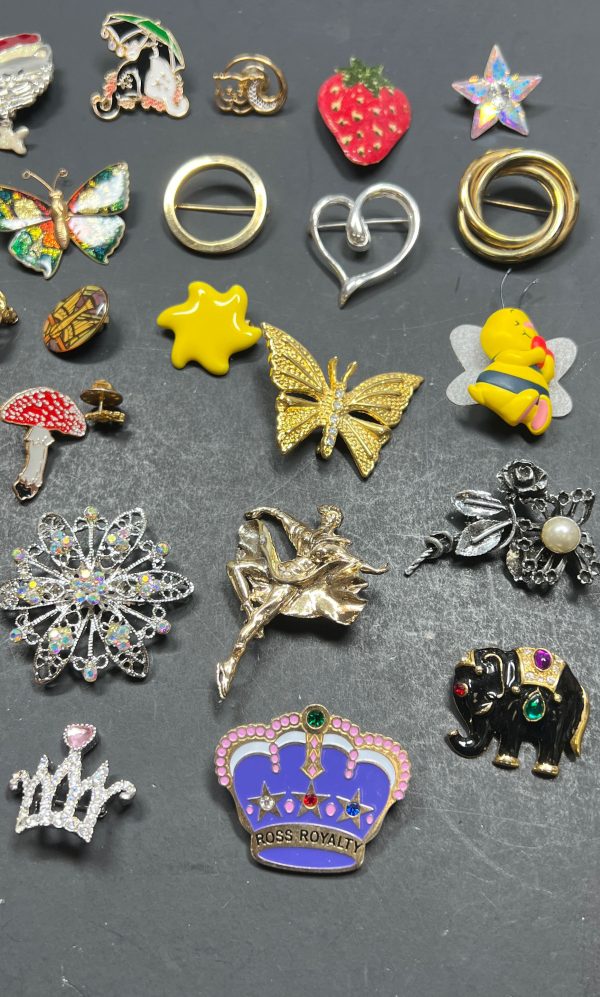Assorted Cats Butterflies Rhinestone Squirrel Brooches & Pins Lot - Image 6