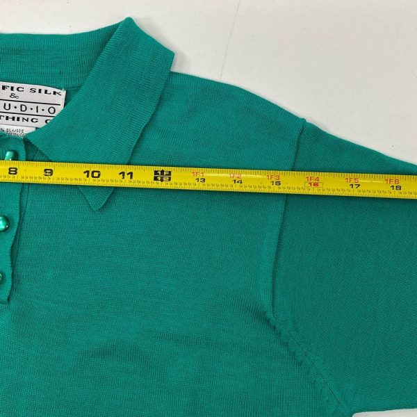 Vintage Women's Pacific Silk Studio Green 70% Silk Blend Polo Shirt - Size Large - Image 4