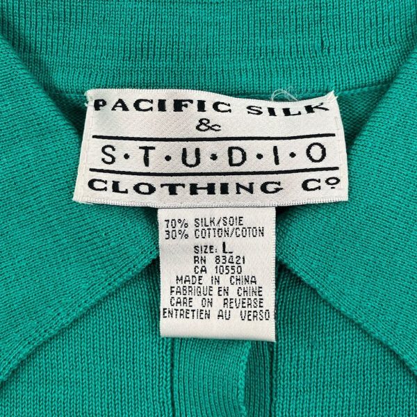 Vintage Women's Pacific Silk Studio Green 70% Silk Blend Polo Shirt - Size Large - Image 2