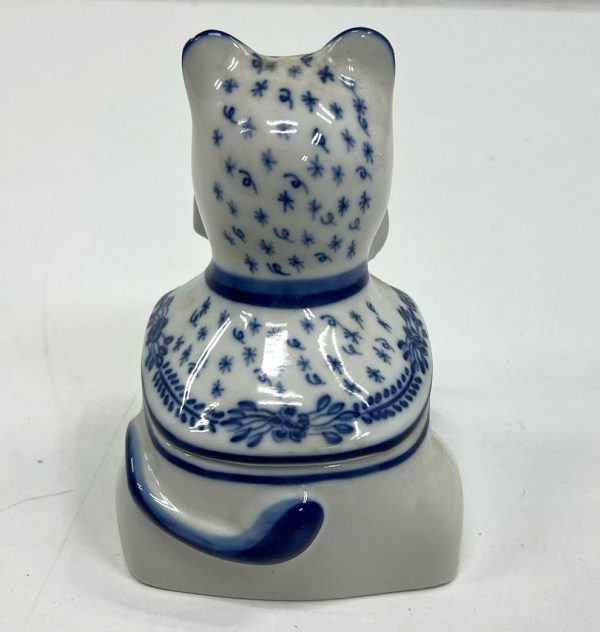 Viana Do Castelo Hand Painted 2pc White & Blue Cat Trinket Dish Portugal - Image 7