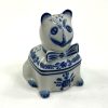 Viana Do Castelo Hand Painted 2pc White & Blue Cat Trinket Dish Portugal