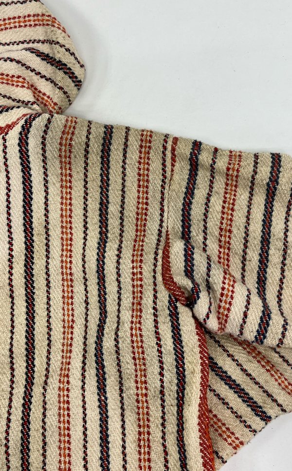 Vintage Men's Cream & Red Striped Woven Pullover Cotton Hoodie - Size Medium - Image 10