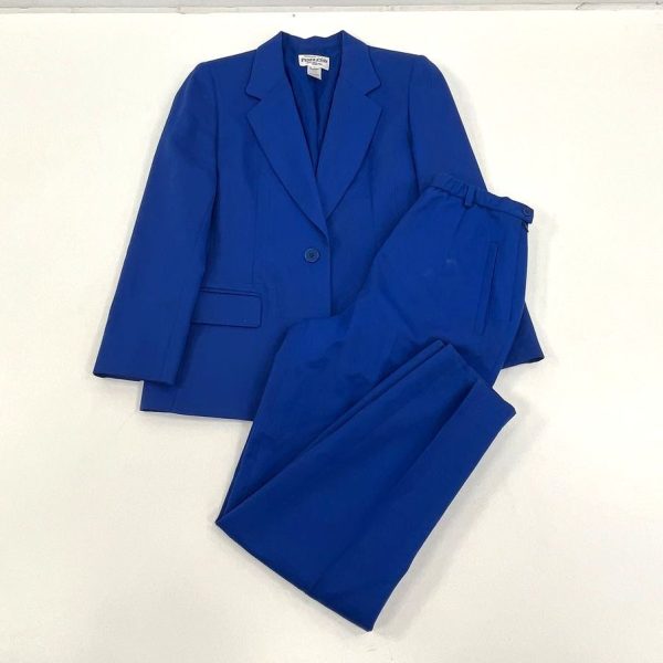 Women's Pendleton Solid Blue 100% Virgin Wool Blazer Pant Suit - Size 6P