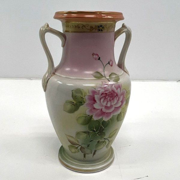 Collectible Tonina Hand Painted Nippon Floral Vase 2 Handles Gold Accent *CRACK* - Image 5