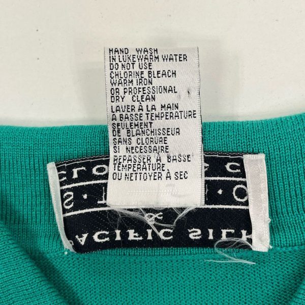 Vintage Women's Pacific Silk Studio Green 70% Silk Blend Polo Shirt - Size Large - Image 3